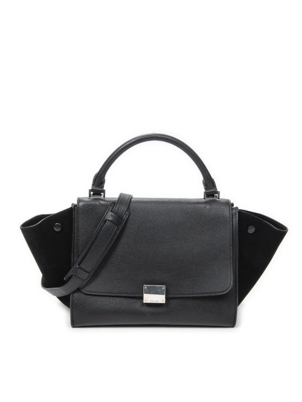 Celine Small Medium Swing Black Grain Calf Skin Leather Shoulder